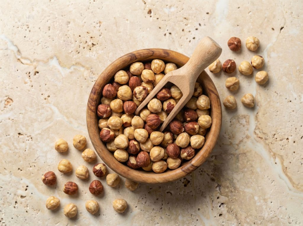 Ciotola con nocciole italiane tostate e pelate