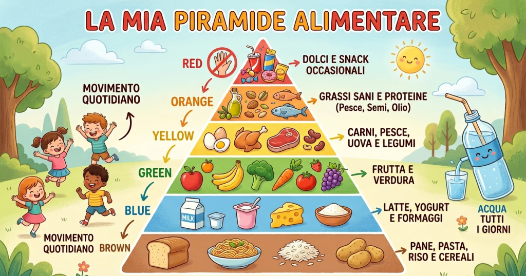 Alimentazione sana per i bambini attraverso i consigli della piramide alimentare